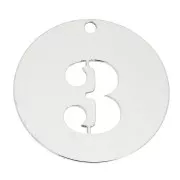 Dije redondo Cifra 3 - 20 mm de Plata Ley 925 espesor 0,4 mm x1